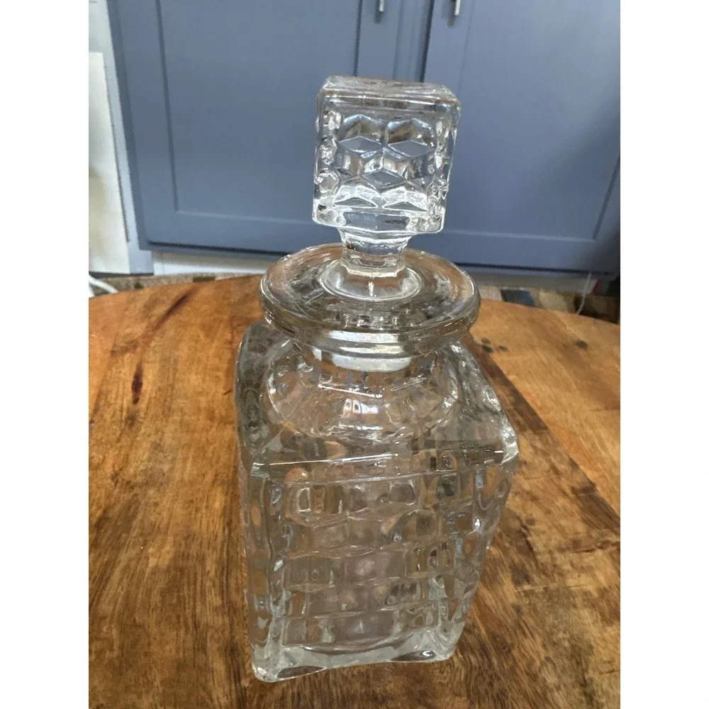 Fostoria Whiskey Decanter Honeycomb Pattern Square Bottle with Stopper